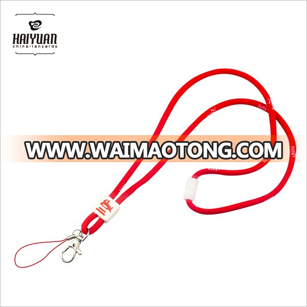 5mm Thick Round Cord Lanyard with White Woven Logo and White Clip